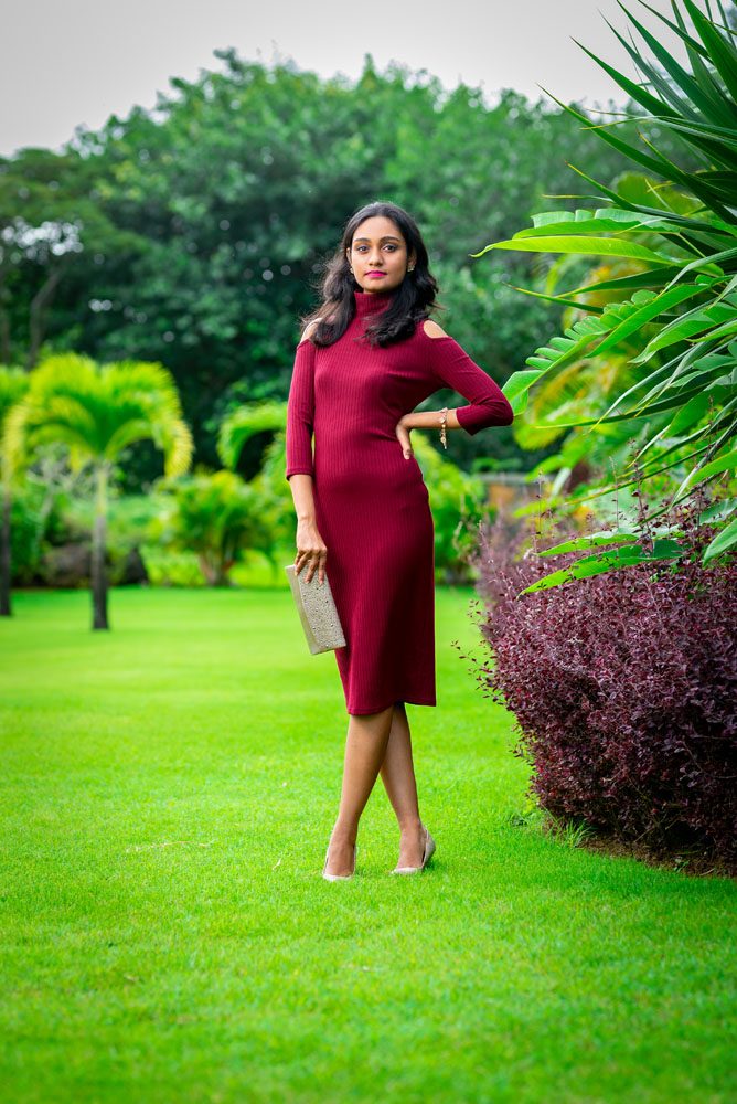 Cold Shoulder Bodycon Dress with Turtle Neck