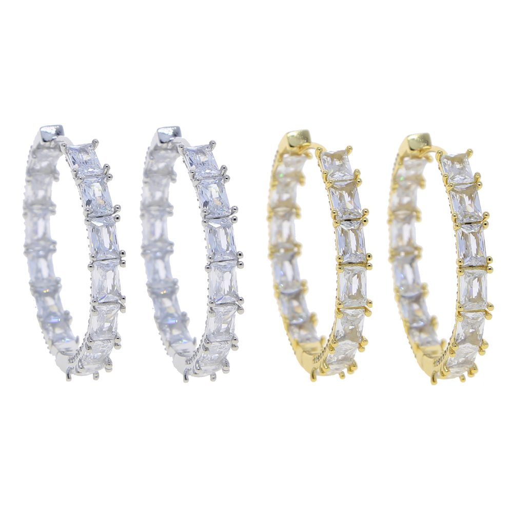 5A rated cubic zirconia square cut hoop earrings