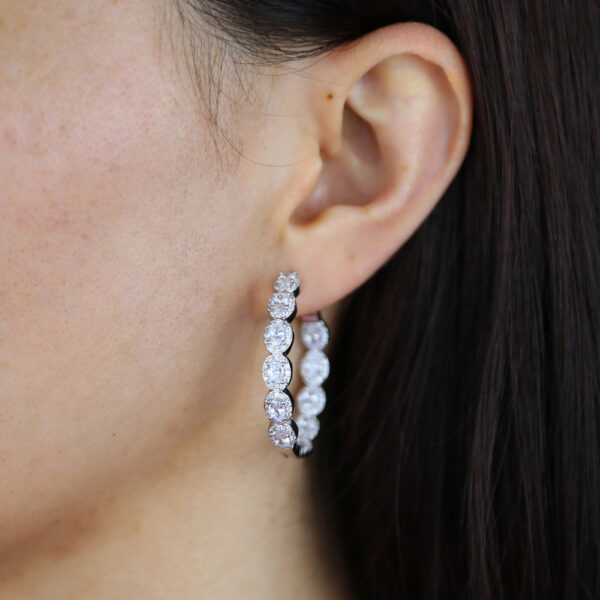 5A rated cubic zirconia oval cut hoop earrings