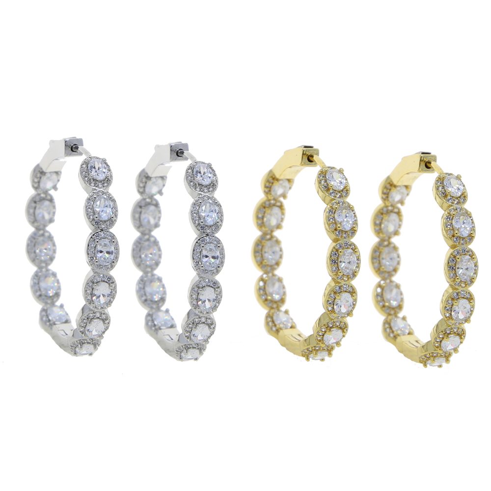 5A rated cubic zirconia oval cut hoop earrings
