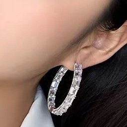 5A rated cubic zirconia square cut hoop earrings