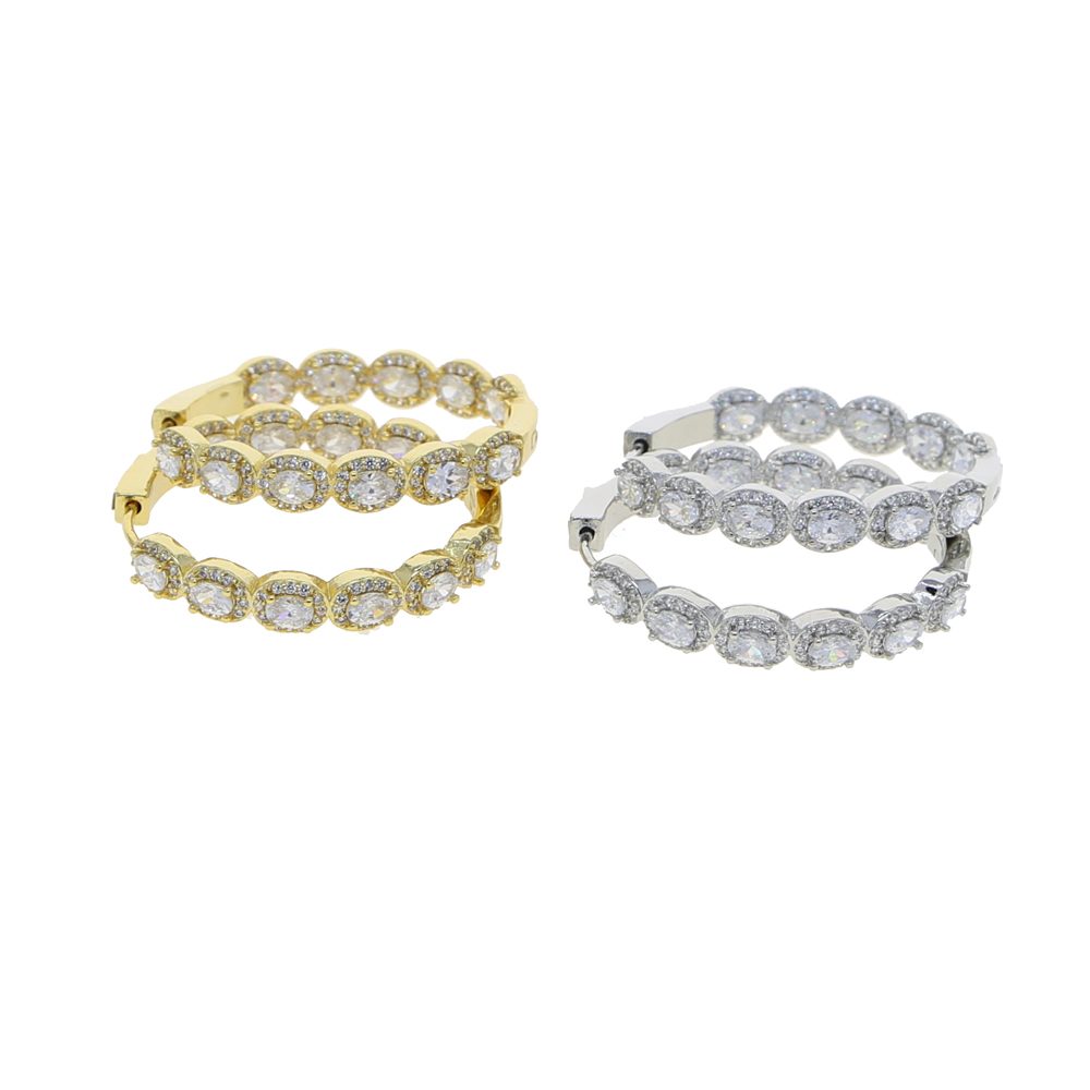 5A rated cubic zirconia oval cut hoop earrings