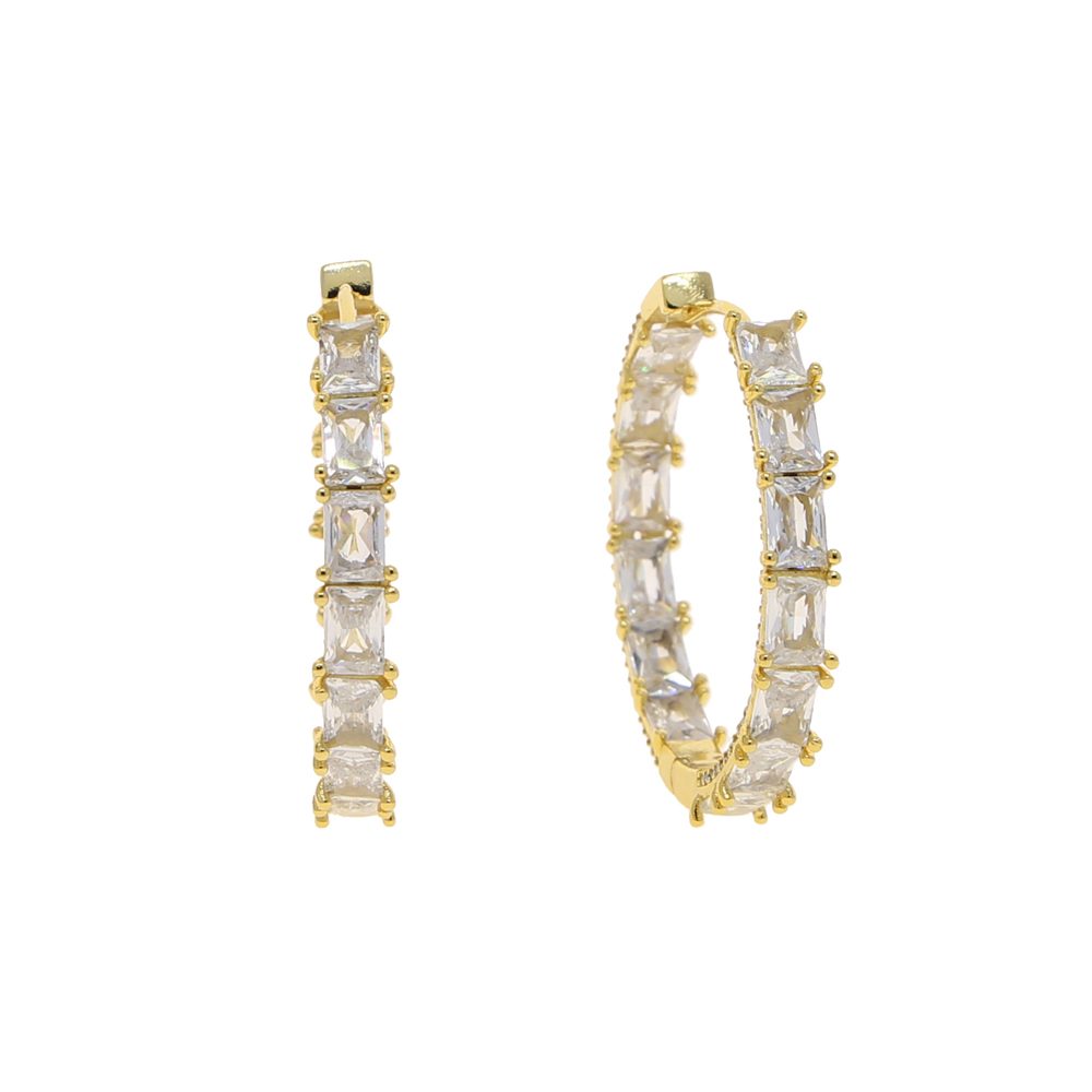 5A rated cubic zirconia square cut hoop earrings