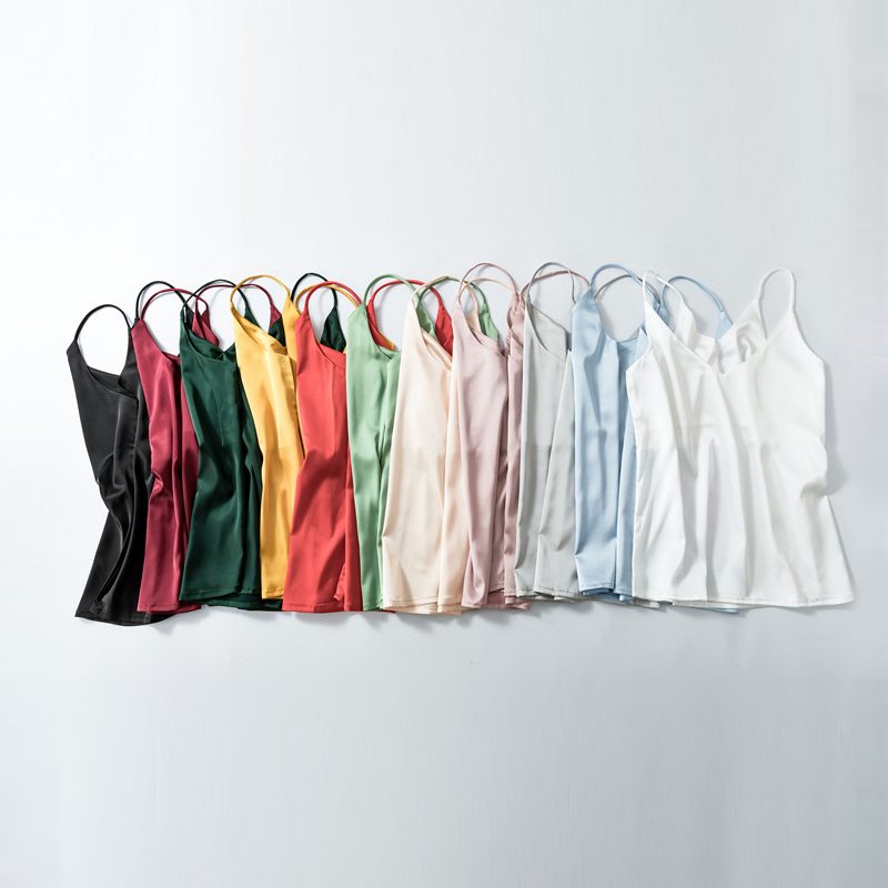 V neck Silk Spaghetti strap Tops