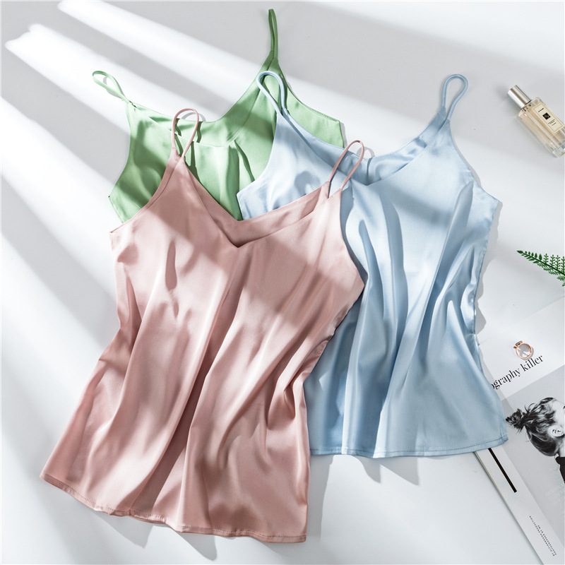 V neck Silk Spaghetti strap Tops