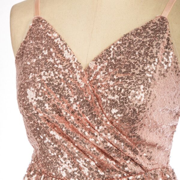 Rose Gold Sequins High Waist Flared Party Dress