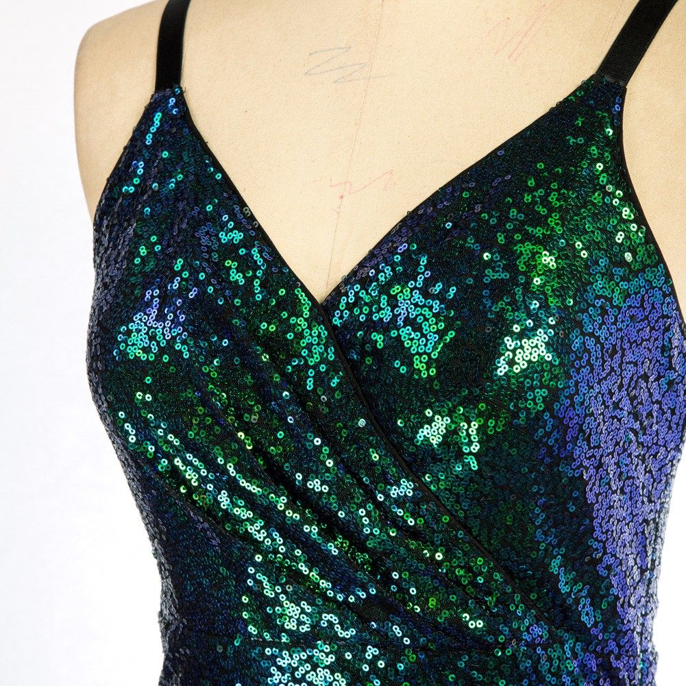 Multicolour Green Sequin Mini Party Dress