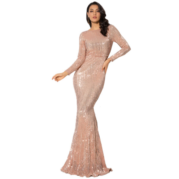 Sequin and Pleats Stretch Long Sleeves Glamorous Mermaid Gown