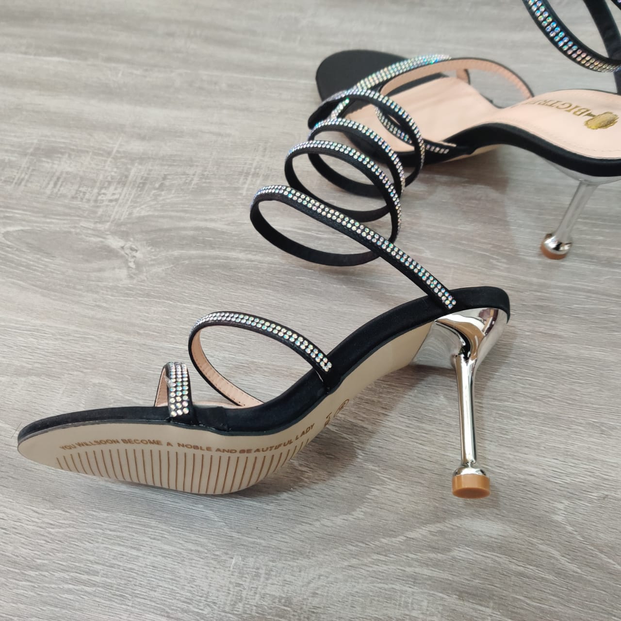 Rhinestones Embellished Spiral Heel Sandal