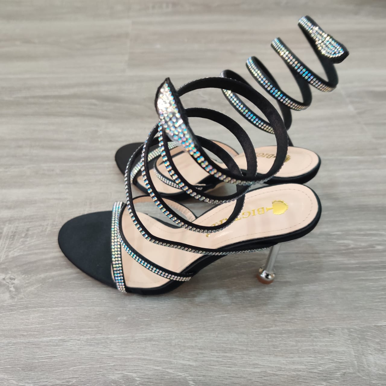 Rhinestones Embellished Spiral Heel Sandal