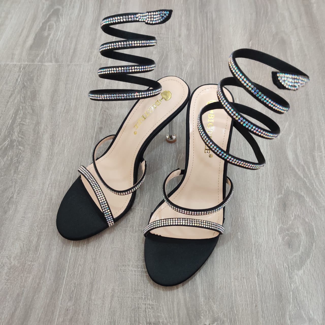 Rhinestones Embellished Spiral Heel Sandal