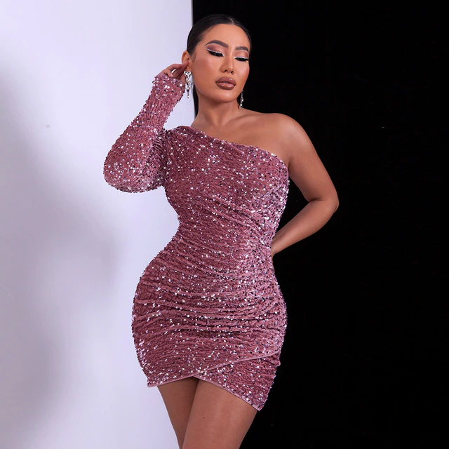 One Shoulder Velvet Wrap Party Dress
