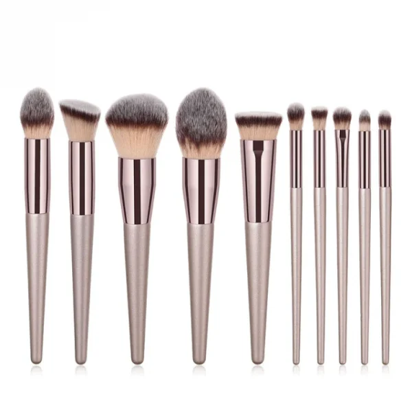 Set of 10 Cosmetic Brushes in colour Champagne
