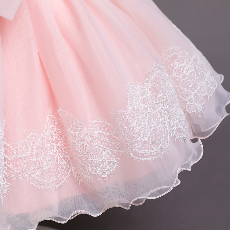 Big Bow Lace and Organza Puff Sleeves Dress