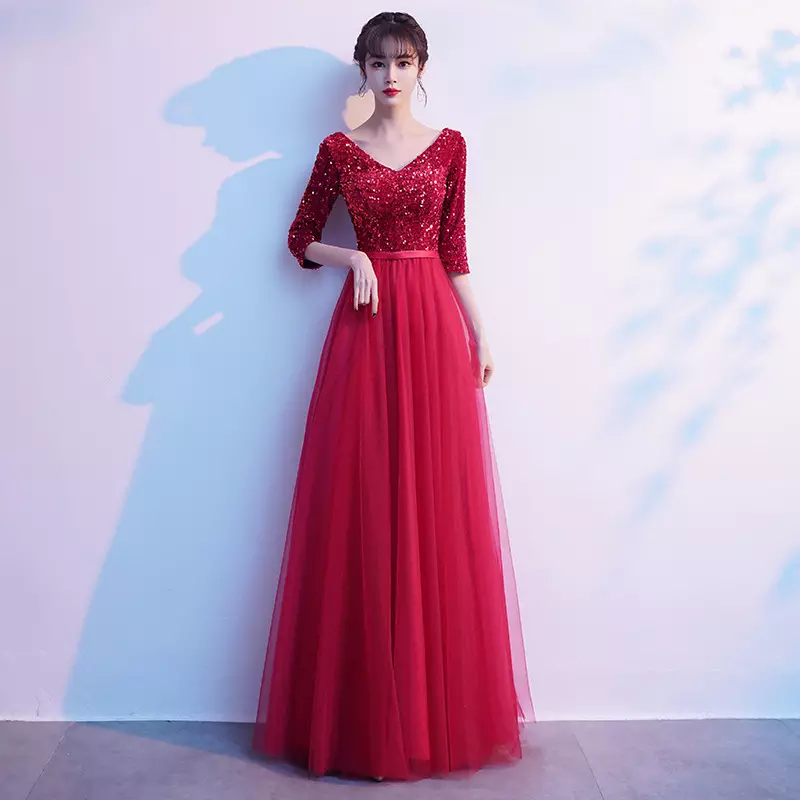 Sequin Top Mesh Bridesmaid Dress