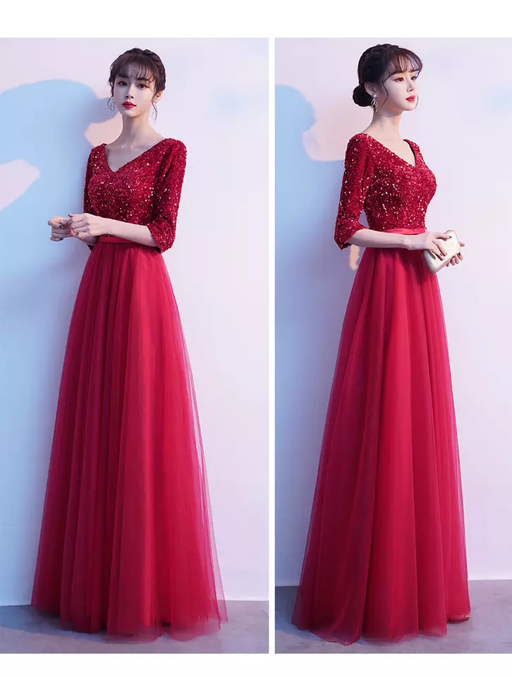 Sequin Top Mesh Bridesmaid Dress