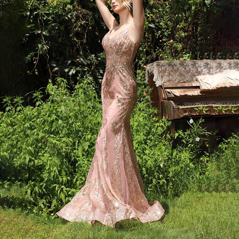 Corset Straps Glitter Sequins Princess Cut Mermaid Gown