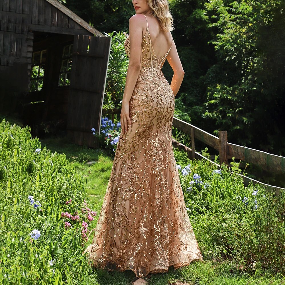 Glitter and Sequins Gold Corset Modern Princess Gown