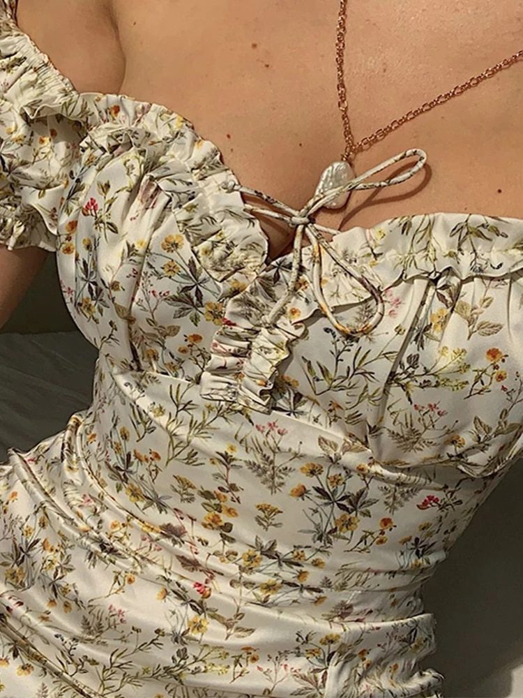 Off Shoulder Summer Floral Side Slit Dresses