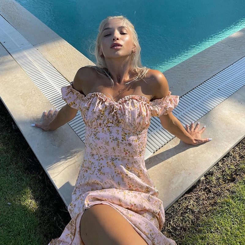 Off Shoulder Summer Floral Side Slit Dresses