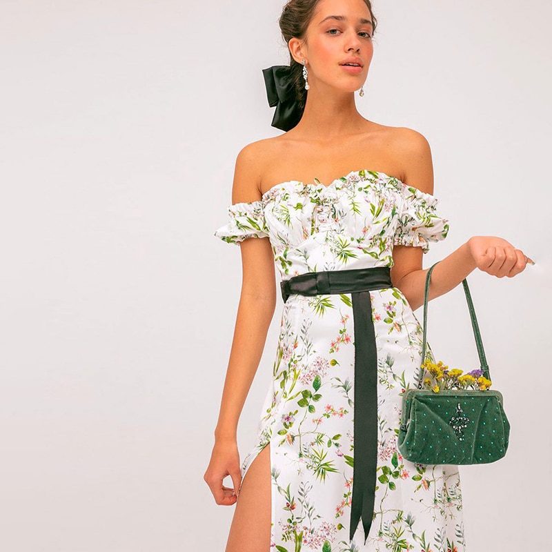 Off Shoulder Summer Floral Side Slit Dresses