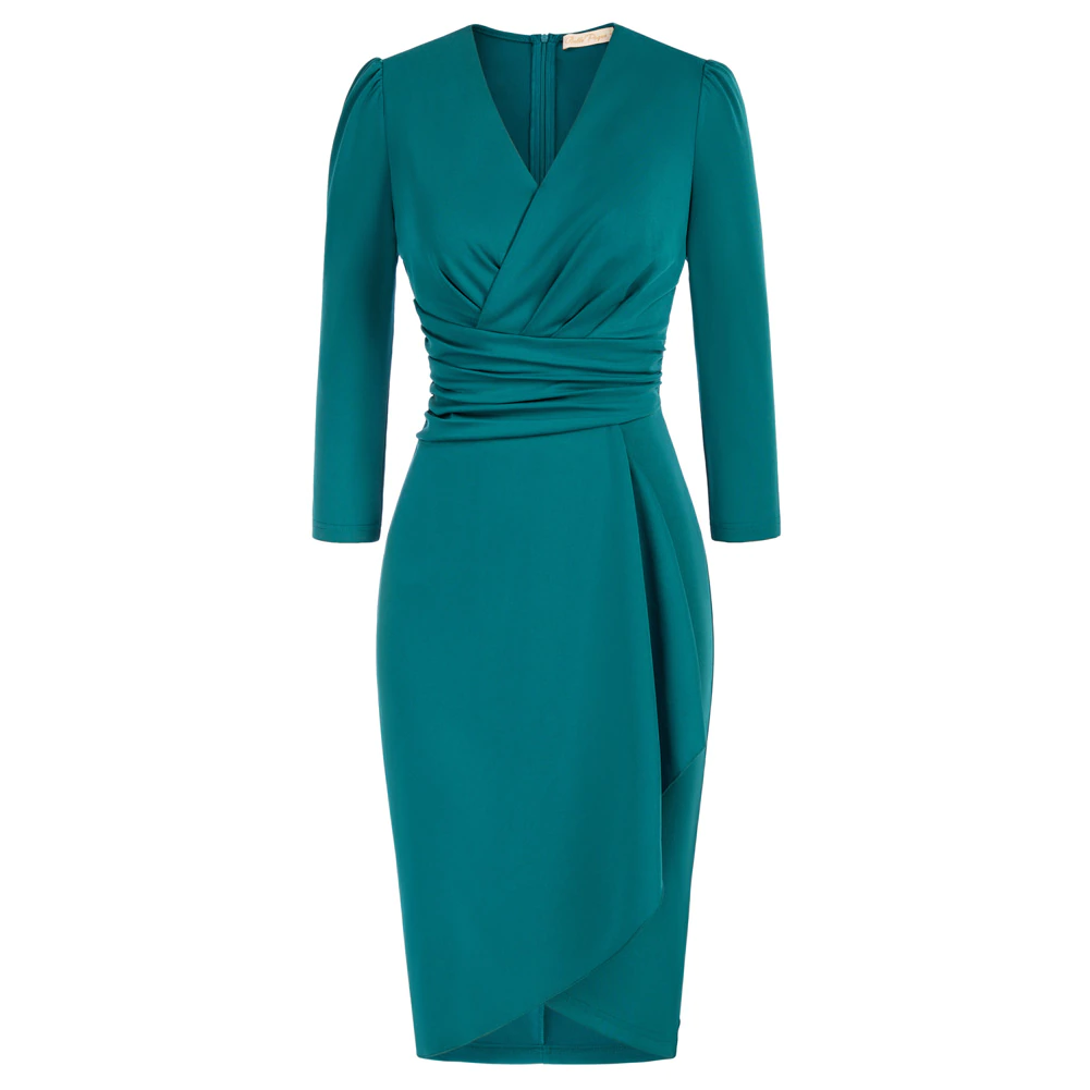 Bodycon Dress with 3/4 sleeves and side pleats
