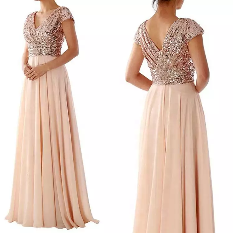Sequin top Chiffon Bridesmaid and Evening Dresses