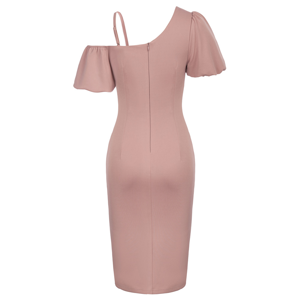 One shoulder Bubble Sleeves Stretch Pencil Dress