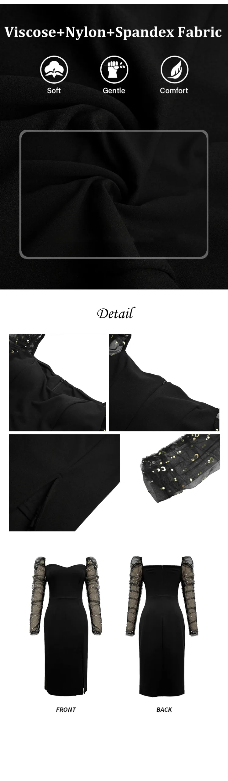 Puffed Long Sleeves Elegant Black Dress
