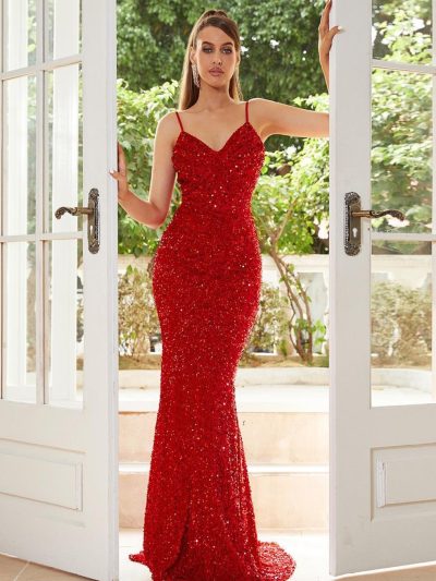 Red Carper Glamour Sequin Gown